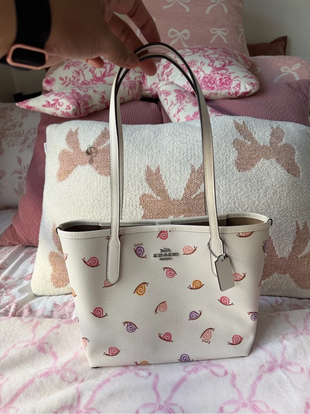 Coach Cream Mini Tote with Multicolor Snail Motif - Picture 6 of 7